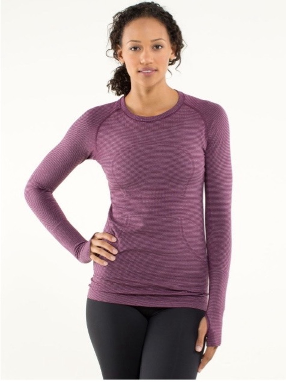 Lululemon Run Swiftly Long Sleeve Top Size 8 Plum Purple Seamless Running Shirt
